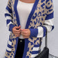 Stripe Sleeve Leopard Print Open Front Cardigan With Pockets