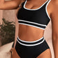 Contrast Trimmed U Neck High Waist Bikini