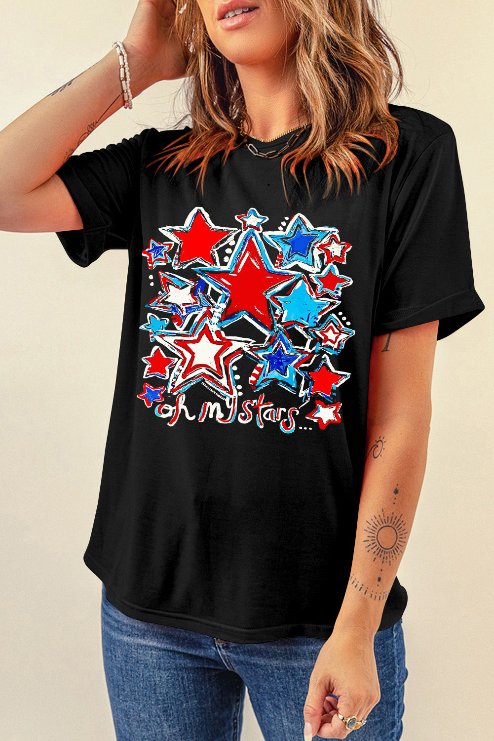oh my stars Printed Flag Day T Shirt