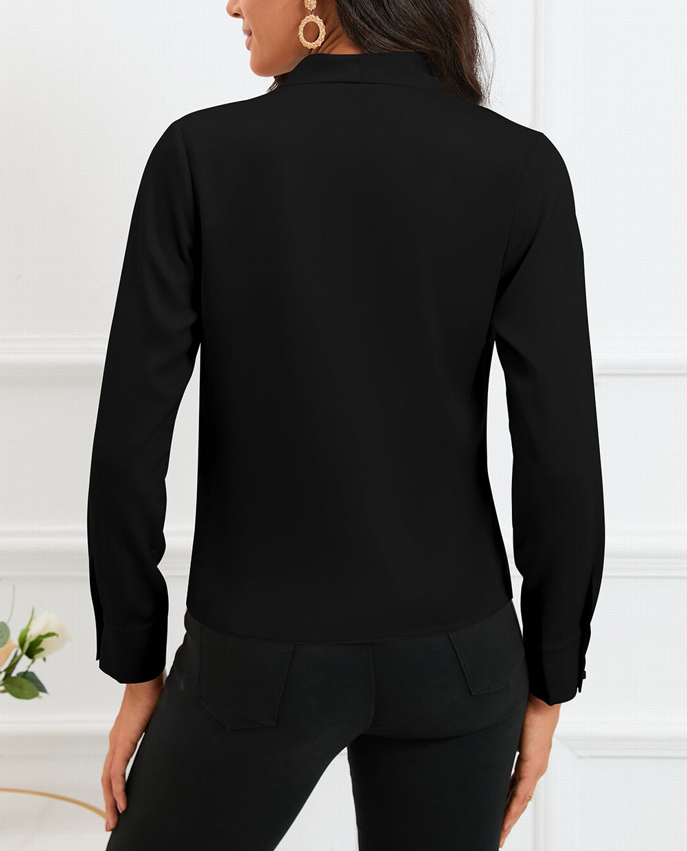 Solid Wrap V Neck Long Sleeve Top