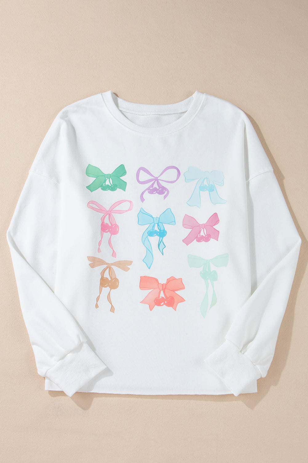 Bowknot Pattern Drop Shoulder Loose Sweatshirt