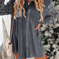 Velvet Button Front Shirt Mini Dress