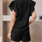 Textured Ruffled Sleeve Tee and Drawstring Shorts Set