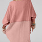 Crinkle Splicing Raw Hem High Low Oversized Blouse