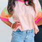 Color Block Stitching Sleeve Round Neck Oversize Top