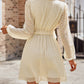 V Striped Sheer Puff Sleeve Surplice Knot Mini Dress