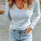 Mineral Wash Long Sleeve V-Neck Top