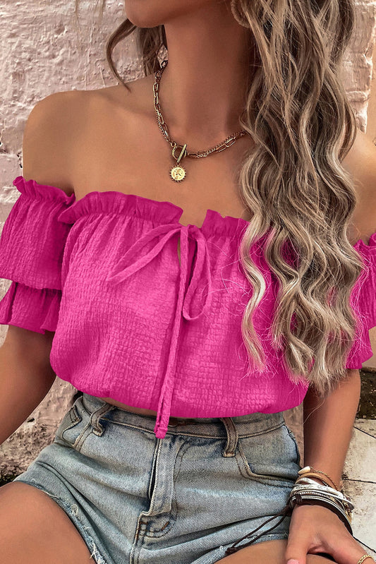 Rose Boho Frilled Off The Shoulder Blouse