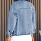 Blue Roll-Up Tab Sleeve Button Down Pocket Denim Jacket