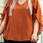 Plus Size Solid Wrapped Ruffled Sleeve V Neck Blouse
