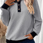 Textured Colorblock Edge Buttoned Collar Sweatshirt