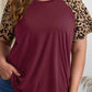 Contrast Leopard Raglan Sleeve Plus Size T-shirt