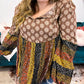 Mix Floral Striped Ethnic Splicing Plus Size Blouse