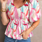 Abstract Print Puff Sleeve Peplum Top