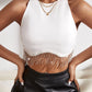 Rhinestone Fringe Zip Back Round Neck Cropped Tank Top