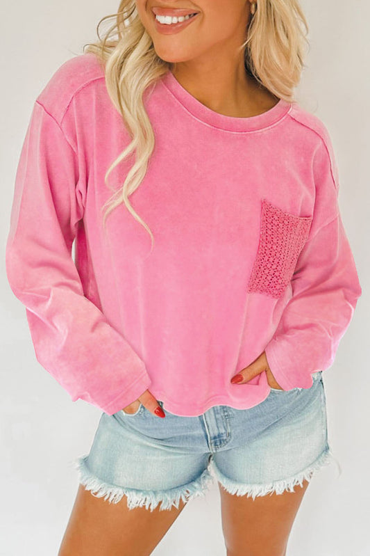 Lace Patch Pocket Long Sleeve T-shirt