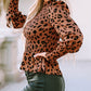 Leopard Smocked Puff Sleeve Peplum Top
