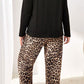 Leopard Patched Pocket Long Sleeve Top Plus Size Pants Set