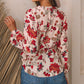 Floral Frilled V Neck Drawstring Peplum Blouse