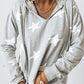 Grey Stars Print V-Neck Drawstring Hoodie