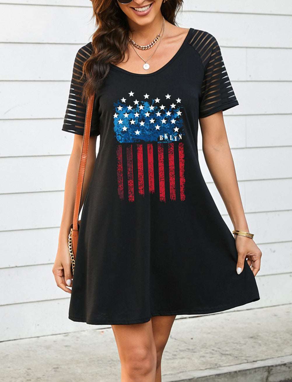 Short Sleeve American Flag T-shirt Dress