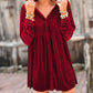 Long Sleeve Ruffle Velvet Button Up Dress