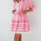 Geometric Print Belted Puff Sleeve Dress