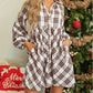 Plaid Bubble Sleeve Flowy Shirt Dress