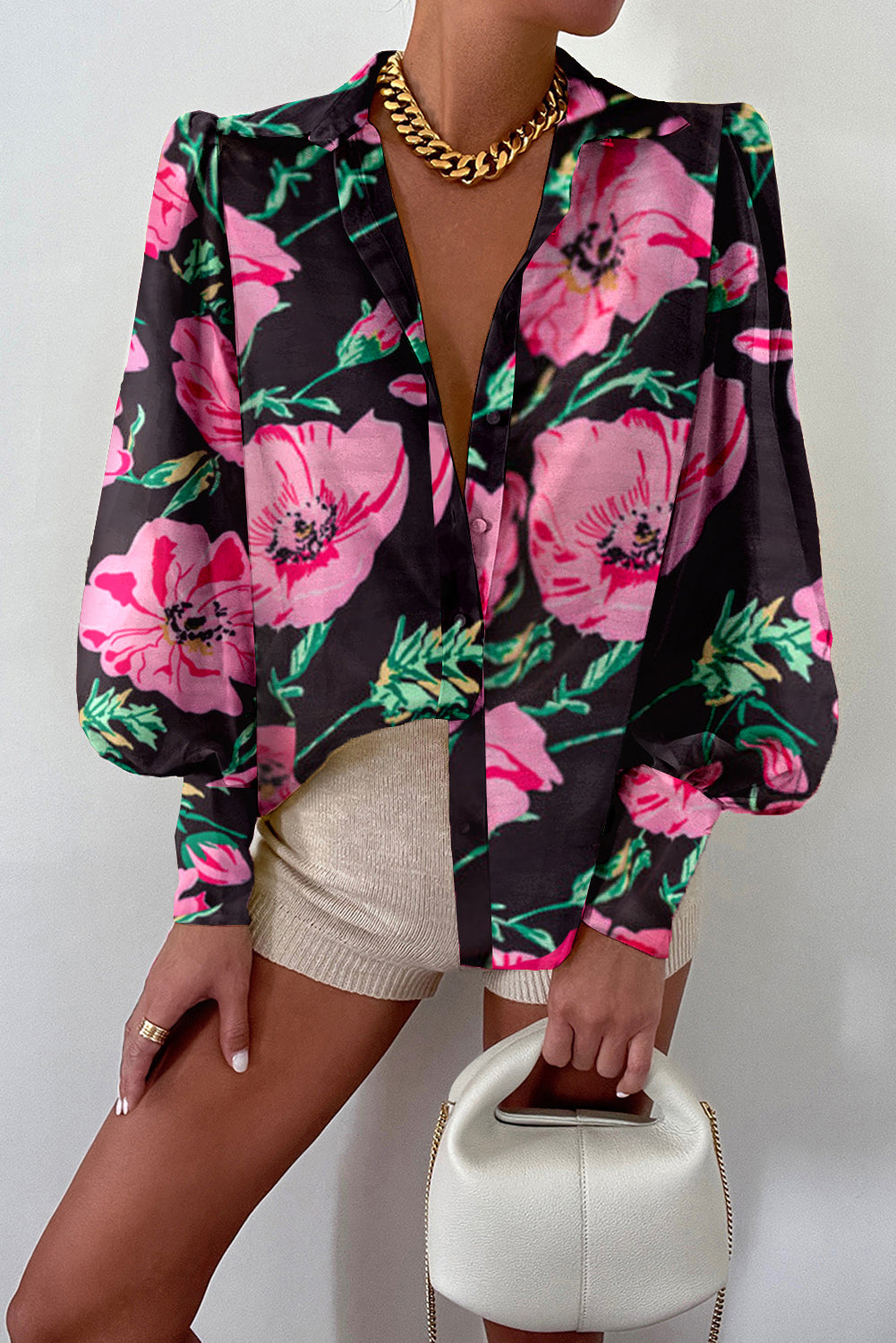 Print Lantern Sleeve Shirt