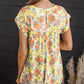 Floral Print Keyhole Back Short Sleeve Babydoll Blouse