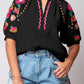 Floral Embroidered Ricrac Puff Sleeve Textured Blouse