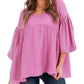 Crinkle Bubble Sleeve Raw Hem Babydoll Blouse