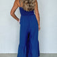 Spaghetti Straps Smocked Ruffled Wide Leg Jumpsuit