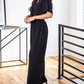 Black Deep V Neck High Waist Wide Leg Jumpsuit