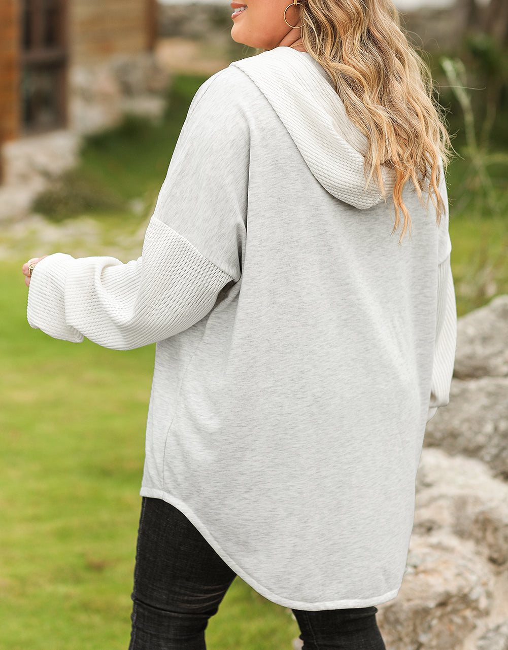 Contrast Knitted Sleeves Plus Size Hoodie