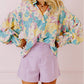 Floral Allover Print Shirred Cuff Oversized Shirt