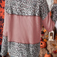 Leopard Print Waffle Knit Patchwork Top