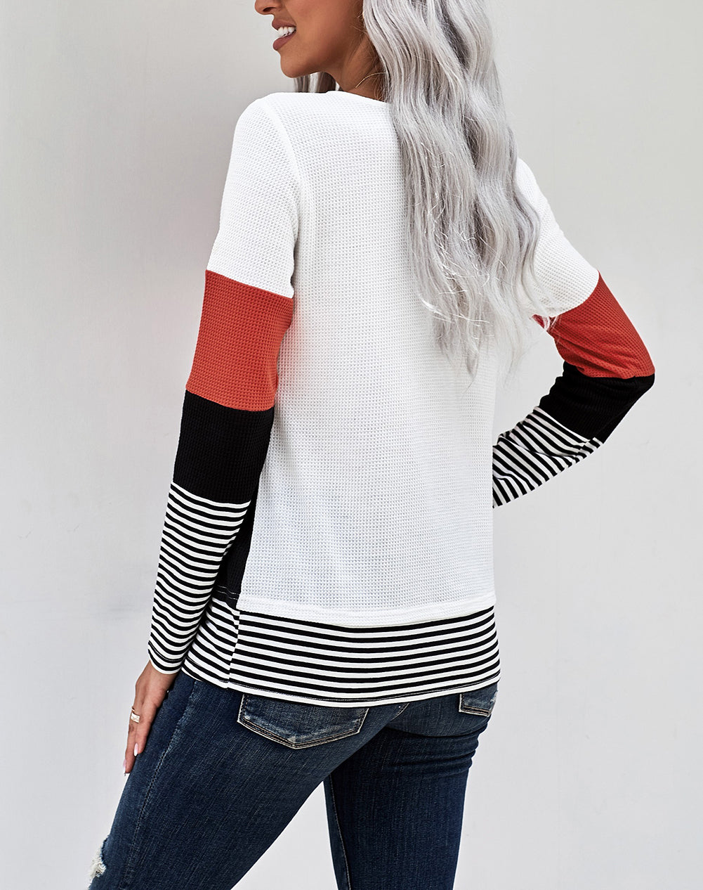 Stylish Colorblock Splicing Stripes Top