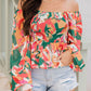 Abstract Floral Print Long Sleeve Peplum Blouse