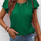 Solid Color Textured Pleated Flutter Sleeve Blouse