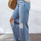 Destroyed Open Knee Wide Leg Jeans