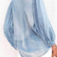 Balloon Sleeve Slit V-Neck Denim Top