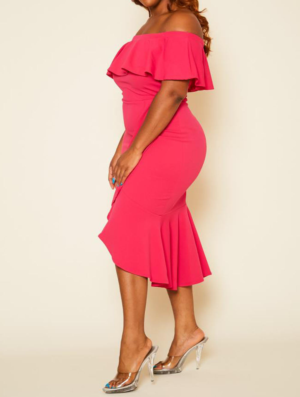 Ruffled Off Shoulder High Low Plus Size Dress