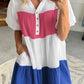 Crinckle Colorblock Puff Sleeve Buttons Babydoll Dress