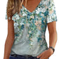 Green Floral Print Shift Fit V Neck T Shirt