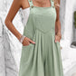 Solid Color Adjustable Straps Pleated Romper with Pockets