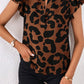 Leopard Ruffled Flutter Sleeve Split Neck Blouse