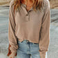 Button Split Neck Retro Patchwork Long Sleeve Top