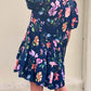 Floral Short Bubble Sleeve Button Mandarin Collar Dress
