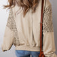 Knit Crochet Exposed Seam Ribbed Trim Sweatshirt